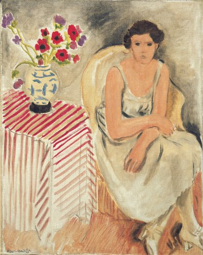 Kvinde på en stol - Blomster på bordet, eller nelliker af Henri Matisse