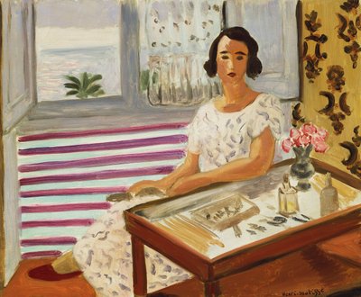 Kvinde sidder ved sit sminkebord af Henri Matisse