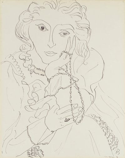 Kvinde med flæseskjorte og perlehalskæde af Henri Matisse