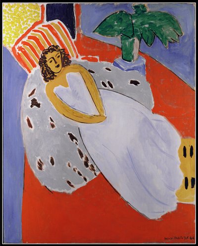 Ung kvinde i hvidt, rød baggrund af Henri Matisse
