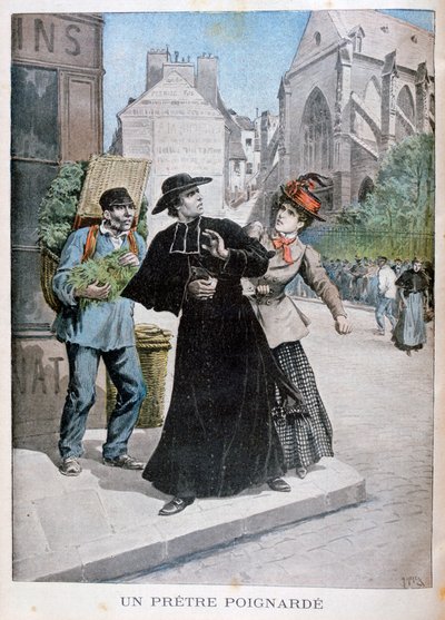 En katolsk præst bliver stukket af en kvinde på gaden, Frankrig, 1897 af Henri Meyer