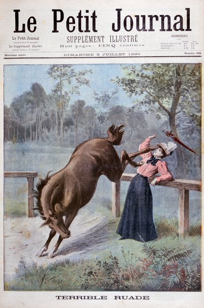 En ung kvinde bliver sparket af en hest, 1898 af Henri Meyer
