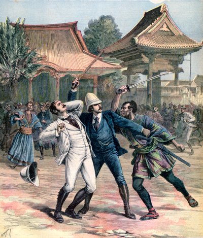 Mislykket mord på Tsarevich Nicholas af Rusland, Otsu, Japan, 1891 af Henri Meyer