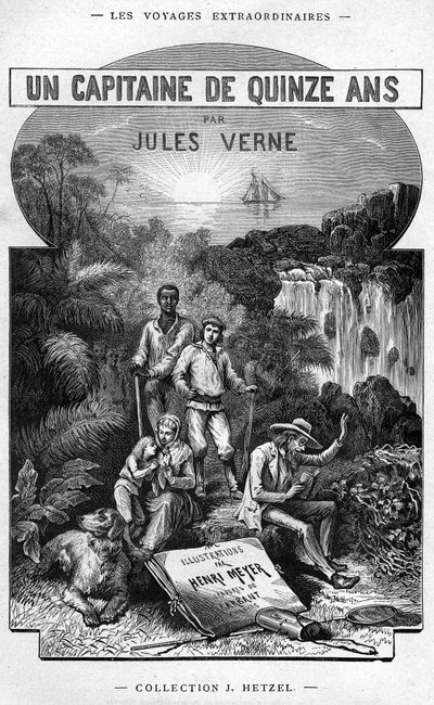 Frontispice fra Jules Vernes bog "En kaptajn på femten år", Hetzel-udgaven/ Extraordinary Voyages 1878 af Henri Meyer