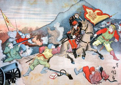 En japansk officers indtagelse af det kinesiske flag, 1894 af Henri Meyer