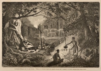 Henri Mouhot Camping i Laos jungler, illustration fra 