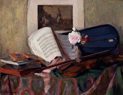 Stilleben med en violin. Maleri af Henri Ottmann (1877-1927) Privat samling. af Henri Ottmann