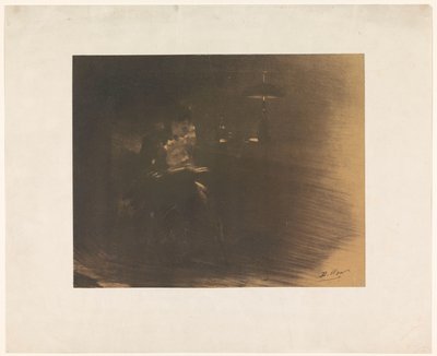 Mørkt værelse med en læsende kvinde af Henri Patrice Dillon (signed by artist)