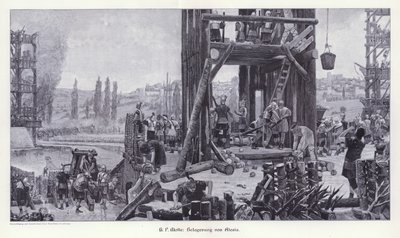 Siege of Alesia, Gallien, 52 f.Kr., Illustration fra moderne kunst i Master Woodcuts (Richard Bong, Berlin, ca. 1904 (gravering) af Henri Paul (after) Motte