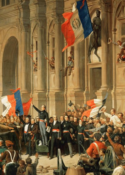 Revolutionen i 1848: Digteren Alphonse de Lamartine afviser det ekstreme venstres røde flag ... af Henri Philippoteaux