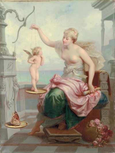 Vejning af Amor mod en sommerfugl af Henri Pierre Picou