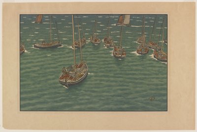 Både for anker i Tréboul, plade 5 fra "Le Beau Pays de Bretagne" af Henri Rivière