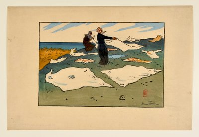 Kvinde, der tørrer vasketøj (Saint-Briac) af Henri Rivière