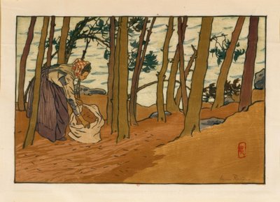 Kvinde henter fyrrenåle (Bors du Trieux, Loguivy) af Henri Rivière