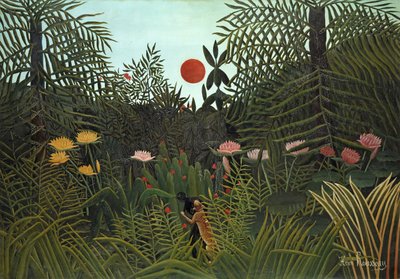 Sort person angrebet af en Jaguar, 1910 af Henri Rousseau
