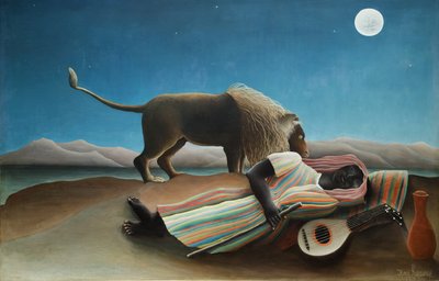 Fransk:  La Bohémienne endormie Den sovende sigøjner af Henri Rousseau
