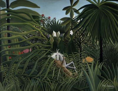 Jaguar angriber en hest, 1910 af Henri Rousseau