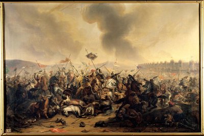 Slag begået af sultan Kilij-Arslan mod korsfarerne, der belejrede byen Nicaea i 1097. Maleri af Henri Serrur