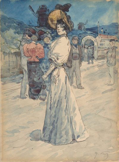 En Parisienne uden for Moulin de la Galette, ca. 1880-1907. af Henri Somm