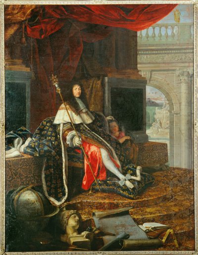 Ludvig XIV, beskytter af Akademiet for Maleri og Skulptur ... (skulptur) af Henri Testelin