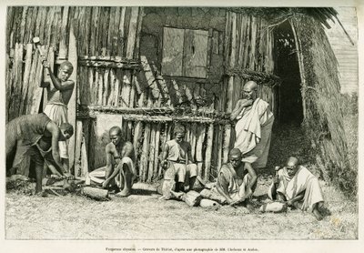 Abyssine smede. Gravering af Thiriat, efter et fotografi, for at illustrere historien Voyage au Choa (Abyssinie meridionale) af Henri Thiriat
