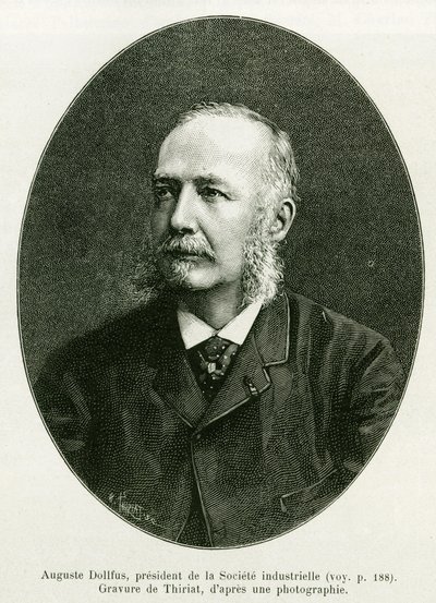 Auguste Dollfus, formand for industrivirksomheden Dollfus Mieg. Gravering af Thiriat for at illustrere historien A Through Alsace and Lorraine, af Charles Grad, tysk deputeret, i 1885, i tour du monde 1886, under ledelse af Edouard Charton (1807) af Henri Thiriat