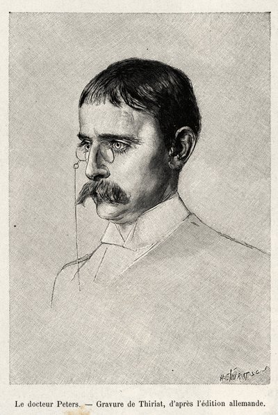 Portræt af Dr. Carl Peters (1856-1918) tysk opdagelsesrejsende. Indgravering af Thiriat til illustration af historien "" Au secours d