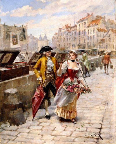 Gentleman and Flower Girl nær bogboder ved Seinen, af Henri Victor Lesur