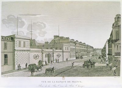 Bank of France fra Rue Croix-Petits-Champs, graveret af Eugene Dubois, 1800 af Henri after Courvoisier-Voisin