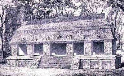 Restaurering af den indre fløj af paladset i Palenque, fra The Ancient Cities of the New World, af Claude-Joseph-Desire Charnay, pub. 1887 af Henri after Toussaint