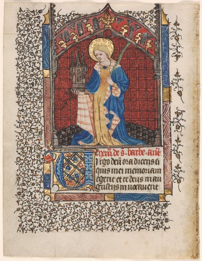 Blad fra en timebog: St. Barbara (6 af 6 udskårne blade) af Henri d