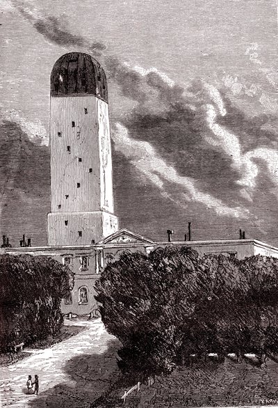 Cambridgen observatorio, Jules Vernen "Maasta kuuhun". af Henri de (after) Montaut