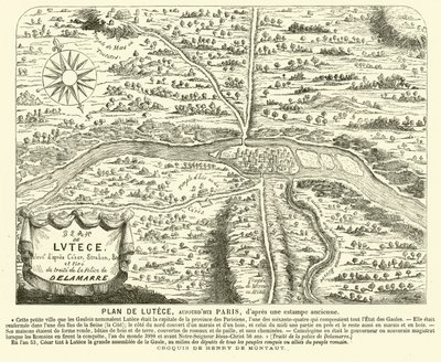 Plan over den romerske by Lutetia, stedet for det moderne Paris (gravering) af Henri de (after) Montaut
