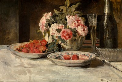 Jordbær med Champagne (olie på lærred) af Henri de Braekeleer