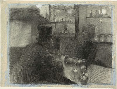 Rue de Rome -kahvilan baari, n. 1886 (hiili ja valkoinen liitu sinisellä kudospaperilla) af Henri de Toulouse Lautrec