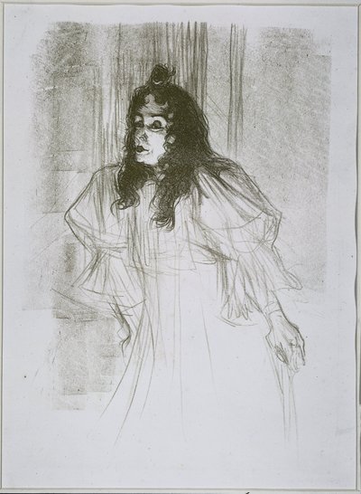 Portræt af May Belfort (May Egan) med to figurer og et klaver Miss May Belfort (original titel) af Henri de Toulouse Lautrec (signed by artist)