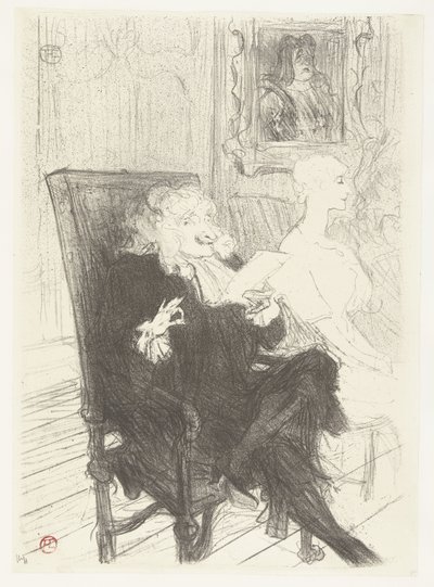 Skuespillere Jules Charles Truffier som Marguerite Moreno i toneelstuk Learned Women Truffier og Moreno i Lærde Kvinder af Henri de Toulouse Lautrec