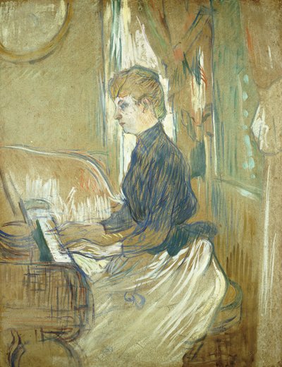 Ved klaveret, Madame Juliette Pascal i Salonen på Chateau de Malrome; Ved klaveret, Madame Juliette Pascal i Salonen på Chateau de Malrome, 1896 af Henri de Toulouse Lautrec