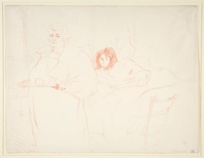 Kvinde med en bakke, morgenmad, Madame Baron et Mademoiselle Popo (Kvinde med en bakke, morgenmad, Madame Baron og Mademoiselle Popo), fra serien Elles af Henri de Toulouse-Lautrec
