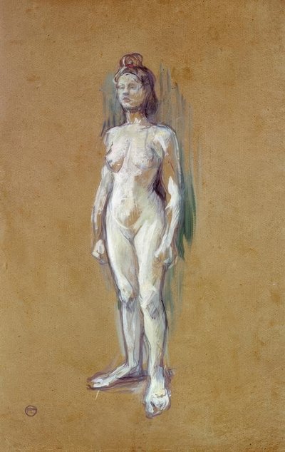 Nøgen kvinde står frontalt af Henri de Toulouse Lautrec