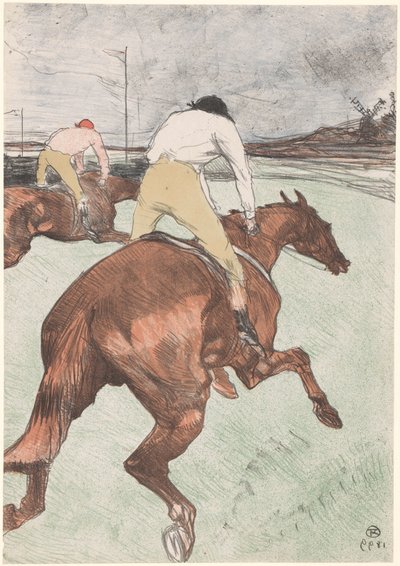 "Le Jockey" To jockeyer til hest Le jockey (original titel) Hestevæddeløb (serietitel) Kurser (serietitel) af Henri de Toulouse Lautrec