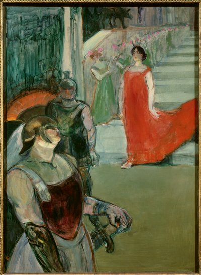 Messaline går ned ad trappen foret med ekstramateriale Opera "" Messaline"" af Isidore de Lara. Maleri af Henri Toulouse Lautrec (1864-1901) 20. århundrede søn. 0,99x0,72 m Los Angeles. County Museum of Art - Messalina ned ad trappen med ekstramateriale af af Henri de Toulouse Lautrec