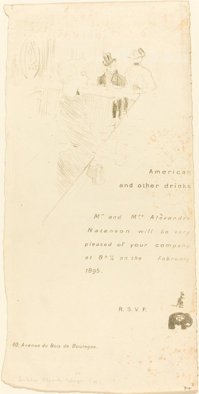 Hr. og fru Alexandre Natanson invitation, 1895. af Henri de Toulouse Lautrec