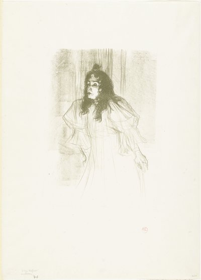 Portræt af sangerinden May Belfort med løst hængende hår af Henri de Toulouse Lautrec