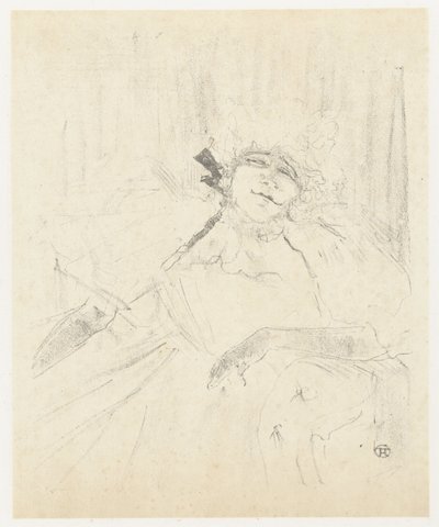 Portret van Yvette Guilbert i lænestol på scenen Yvette Guilbert (gammel sang) Yvette Guilbert: Engelsk serie (serietitel) af Henri de Toulouse Lautrec