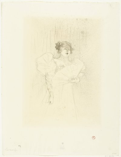 Portræt af skuespillerinden Luce Myrès med fan Luce Myres de ansigt af Henri de Toulouse Lautrec