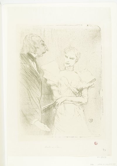 Portret af skuespillerinden Marthe Brandès som skuespiller Louis-Pierre Leloir i toneelstuk Les Cabotins Brandès og Leloir i Cabotins af Henri de Toulouse Lautrec