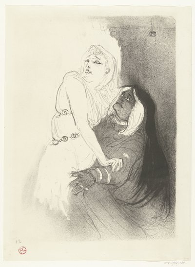 Portret af skuespillerinde Sarah Bernhardt i toneelstuk Phèdre (Phaedra) Under renæssancen. Sarah Bernhardt i Phaedra af Henri de Toulouse Lautrec