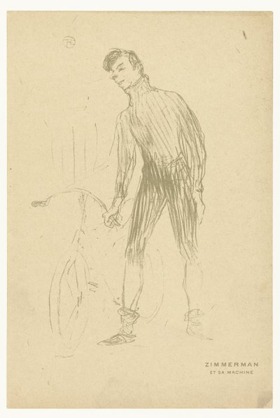 Portræt af cyklisten Albert Zimmerman og hans cykel Zimmerman et sa maskine (titel på objekt) af Henri de Toulouse-Lautrec
