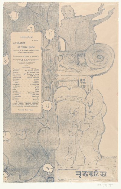 Program for stykket Le chariot de terre cuite med skuespilleren Felix Fénéon stående på balkonen over indisk elefant Program for Le chariot de terre cuite af Henri de Toulouse Lautrec